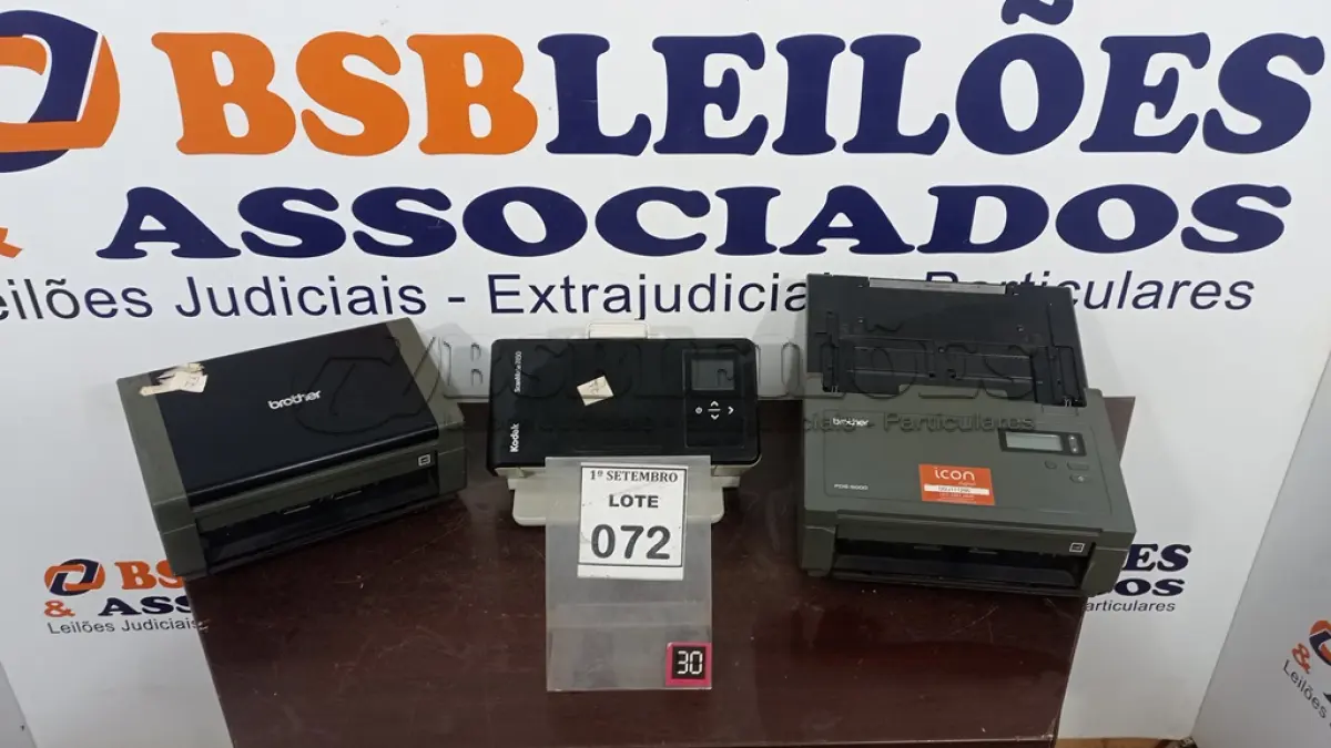LOTE 072 - 02 SCANNERS MARCA BROTHER E 01 MARCA KODAK. (NO ESTADO) ATENÇÃO! FAZER A VISITAÇÃO ANTES DE ARREMATAR, NÃO SABEMOS SE FUNCIONA, LEILÃO NÃO TEM GARANTIA E NEM DEVOLUÇÃO, SUJEITO A POSSÍVEIS AVARIAS VISÍVEIS/OCULTAS E/OU AUSÊNCIA DE COMPONENTES.