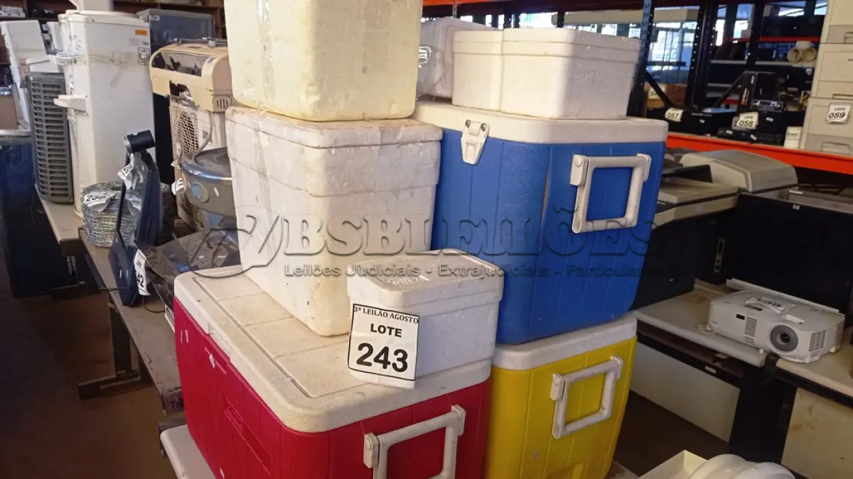 LOTE 243 - 03 CAIXAS TÉRMICAS E 06 CAIXAS DE ISOPORES DE TAMANHOS DIVERSOS. (NO ESTADO) ATENÇÃO! FAZER A VISITAÇÃO ANTES DE ARREMATAR, NÃO SABEMOS SE FUNCIONA, LEILÃO NÃO TEM GARANTIA E NEM DEVOLUÇÃO, SUJEITO A POSSÍVEIS AVARIAS VISÍVEIS/OCULTAS E/OU AUSÊNCIA DE COMPONENTES.