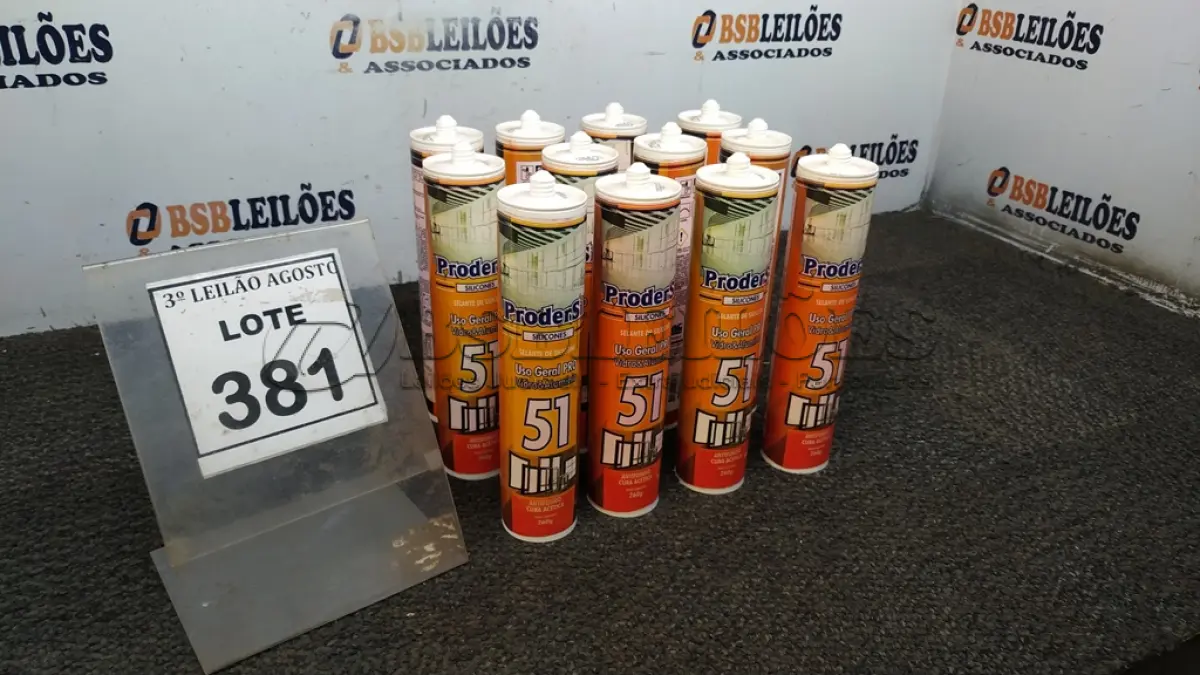 LOTE 381 - 12 BISNAGAS DE SELANTE SILICONE COM 260G MARCA PRODERSIL. (NO ESTADO) ATENÇÃO! FAZER A VISITAÇÃO ANTES DE ARREMATAR, NÃO SABEMOS SE FUNCIONA, LEILÃO NÃO TEM GARANTIA E NEM DEVOLUÇÃO, SUJEITO A POSSÍVEIS AVARIAS VISÍVEIS/OCULTAS E/OU AUSÊNCIA DE COMPONENTES.
