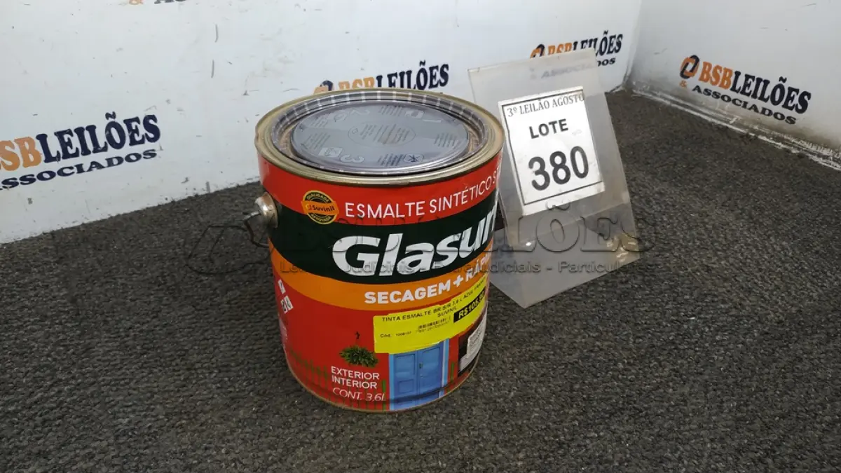 LOTE 380 - 01 LATA DE ESMALTE SINTÉTICO COM 3,6L NA COR BRILHANTE AZUL FRANÇA MARCA GLASURIT. (NO ESTADO) ATENÇÃO! FAZER A VISITAÇÃO ANTES DE ARREMATAR, NÃO SABEMOS SE FUNCIONA, LEILÃO NÃO TEM GARANTIA E NEM DEVOLUÇÃO, SUJEITO A POSSÍVEIS AVARIAS VISÍVEIS/OCULTAS E/OU AUSÊNCIA DE COMPONENTES.