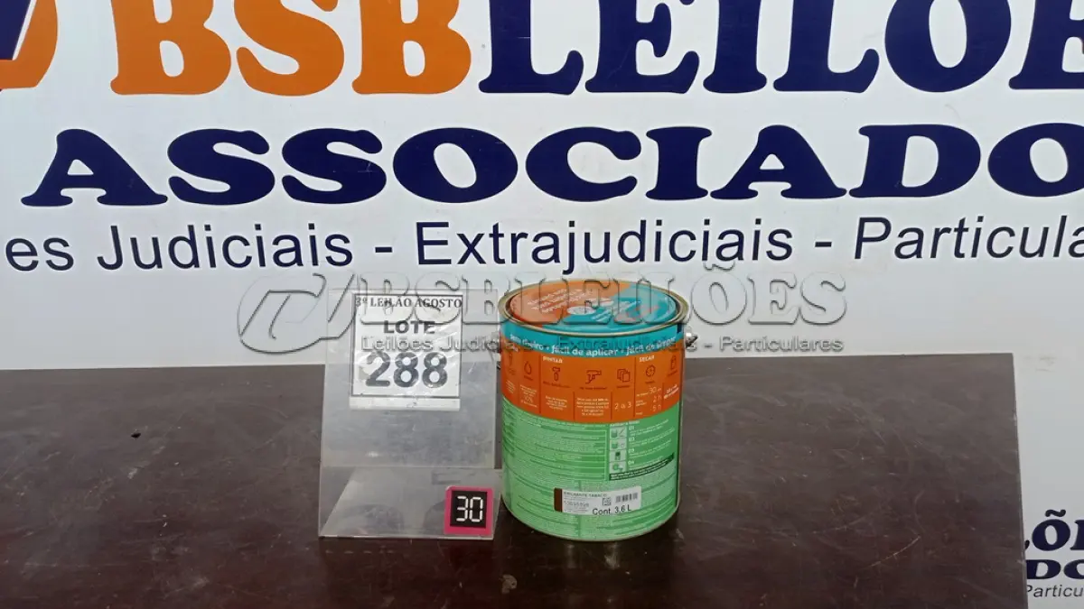 LOTE 288 - 01 LATA DE TINTA ESMALTE COR BRILHANTE TABACO 3,6L MARCA SUVINIL. (NO ESTADO) ATENÇÃO! FAZER A VISITAÇÃO ANTES DE ARREMATAR, NÃO SABEMOS SE FUNCIONA, LEILÃO NÃO TEM GARANTIA E NEM DEVOLUÇÃO, SUJEITO A POSSÍVEIS AVARIAS VISÍVEIS/OCULTAS E/OU AUSÊNCIA DE COMPONENTES.