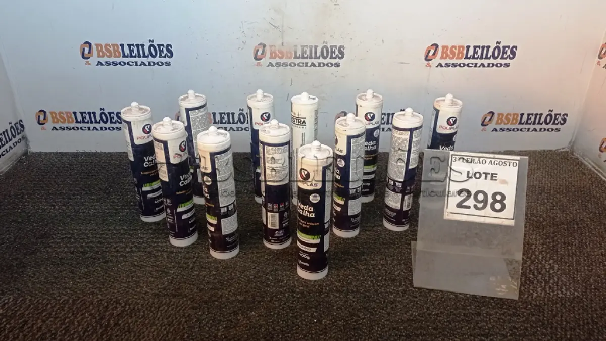 LOTE 298 - 12 BISNAGAS DE VEDA CALHA MARCA POLIPLÁS. (NO ESTADO) ATENÇÃO! FAZER A VISITAÇÃO ANTES DE ARREMATAR, NÃO SABEMOS SE FUNCIONA, LEILÃO NÃO TEM GARANTIA E NEM DEVOLUÇÃO, SUJEITO A POSSÍVEIS AVARIAS VISÍVEIS/OCULTAS E/OU AUSÊNCIA DE COMPONENTES.