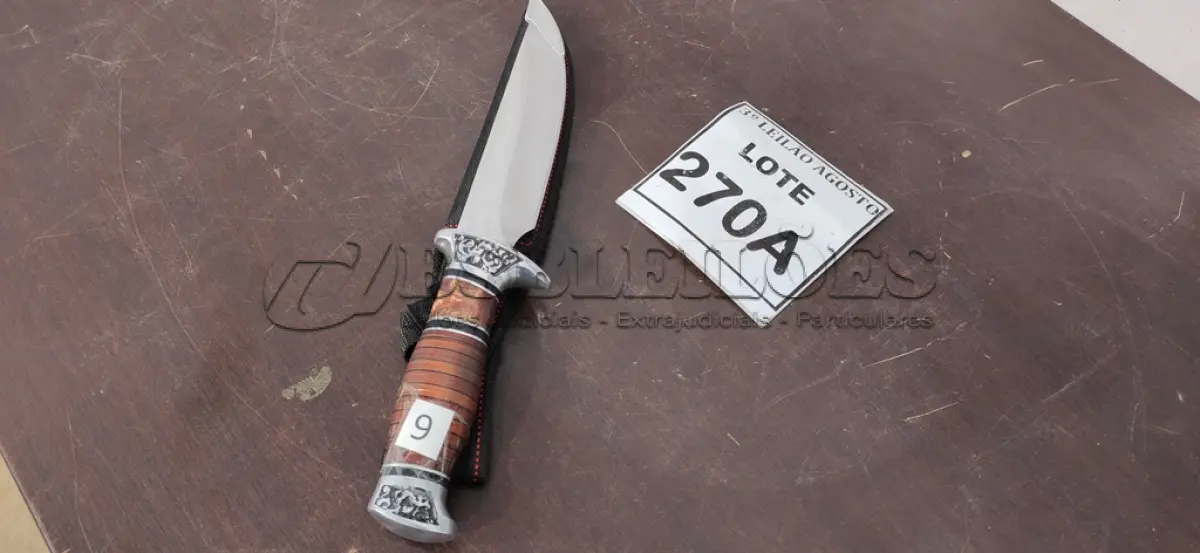 LOTE 270 - 01 FACA IMPORTADA 29CM GUARDA E POMO EM ALUMÍNIO BAINHA DE NYLON. (NO ESTADO) ATENÇÃO! FAZER A VISITAÇÃO ANTES DE ARREMATAR, NÃO SABEMOS SE FUNCIONA. LEILÃO NÃO TEM GARANTIA E NEM DEVOLUÇÃO, SUJEITO A POSSÍVEIS AVARIAS VISÍVEIS/OCULTAS E/OU AUSÊNCIA DE COMPONENTES.
