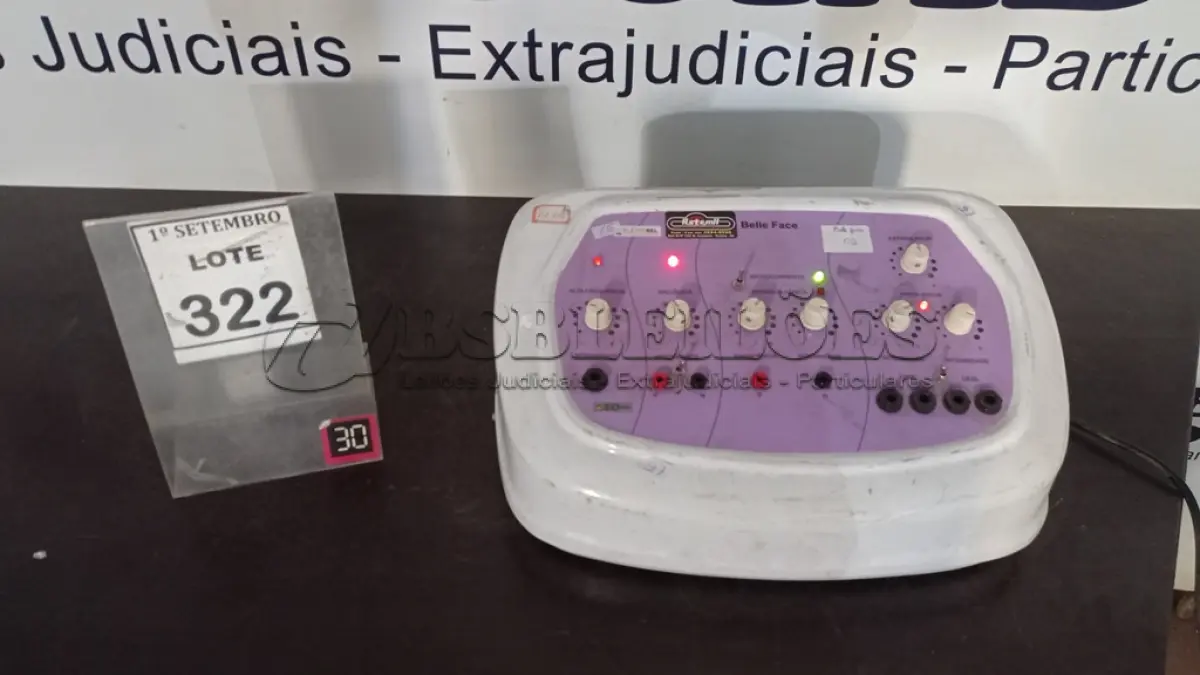 LOTE 322 - 01 APARELHO DE ALTA FREQUÊNCIA BELLE FACE MARCA ELETROBEL. (NO ESTADO) ATENÇÃO! FAZER A VISITAÇÃO ANTES DE ARREMATAR, NÃO SABEMOS SE FUNCIONA, LEILÃO NÃO TEM GARANTIA E NEM DEVOLUÇÃO, SUJEITO A POSSÍVEIS AVARIAS VISÍVEIS/OCULTAS E/OU AUSÊNCIA DE COMPONENTES