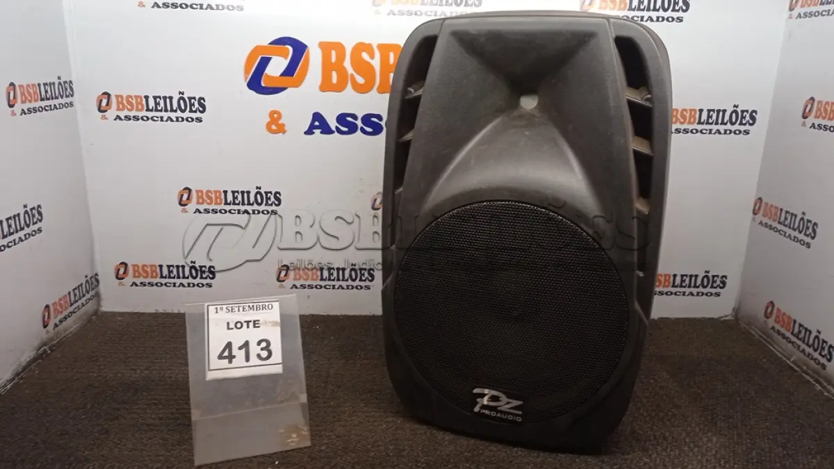 LOTE 413 - 01 CAIXA DE SOM MARCA PZ PRO ÁUDIO. (NO ESTADO) ATENÇÃO! FAZER A VISITAÇÃO ANTES DE ARREMATAR, NÃO SABEMOS SE FUNCIONA. LEILÃO NÃO TEM GARANTIA E NEM DEVOLUÇÃO, SUJEITO A POSSÍVEIS AVARIAS VISÍVEIS/OCULTAS E/OU AUSÊNCIA DE COMPONENTES.