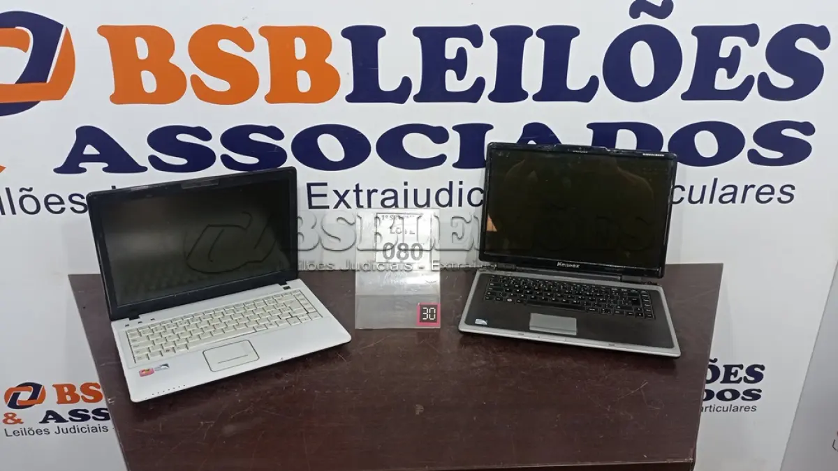 LOTE 080 - 02 NOTEBOOKS COM AVARIAS. (NO ESTADO) ATENÇÃO! FAZER A VISITAÇÃO ANTES DE ARREMATAR, NÃO SABEMOS SE FUNCIONA, LEILÃO NÃO TEM GARANTIA E NEM DEVOLUÇÃO, SUJEITO A POSSÍVEIS AVARIAS VISÍVEIS/OCULTAS E/OU AUSÊNCIA DE COMPONENTES.