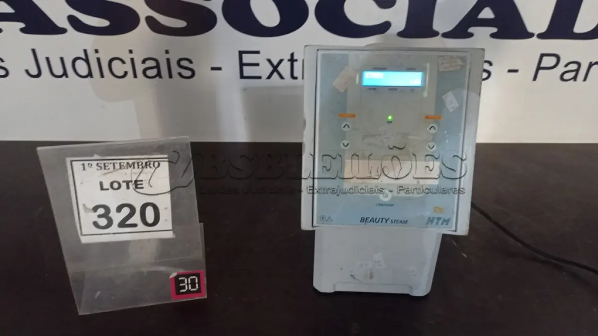 LOTE 320 - 01 APARELHO DE TERAPIA ESTÉTICA BEAUTY STEAM MARCA HTM. (NO ESTADO) ATENÇÃO! FAZER A VISITAÇÃO ANTES DE ARREMATAR, NÃO SABEMOS SE FUNCIONA, LEILÃO NÃO TEM GARANTIA E NEM DEVOLUÇÃO, SUJEITO A POSSÍVEIS AVARIAS VISÍVEIS/OCULTAS E/OU AUSÊNCIA DE COMPONENTES.