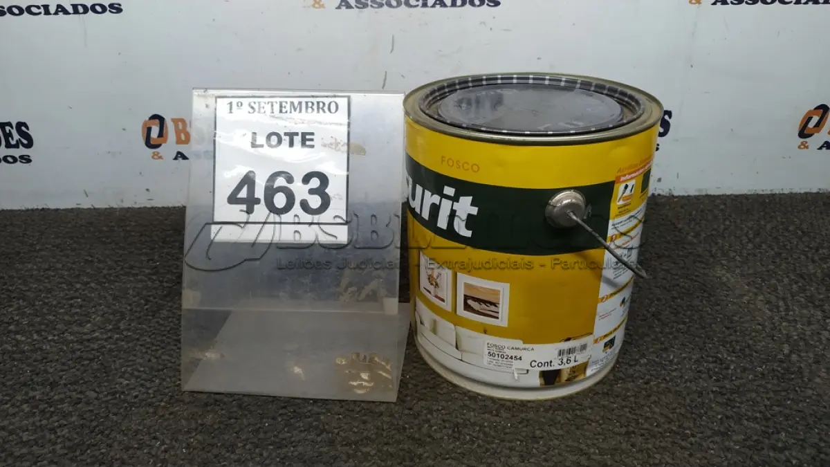 LOTE 463 - 01 LATA DE TINTA ACRÍLICA 3,6L NA COR FOSCO CAMURÇA MARCA GLASURIT. (NO ESTADO) ATENÇÃO! FAZER A VISITAÇÃO ANTES DE ARREMATAR, NÃO SABEMOS SE FUNCIONA, LEILÃO NÃO TEM GARANTIA E NEM DEVOLUÇÃO, SUJEITO A POSSÍVEIS AVARIAS VISÍVEIS/OCULTAS E/OU AUSÊNCIA DE COMPONENTES.