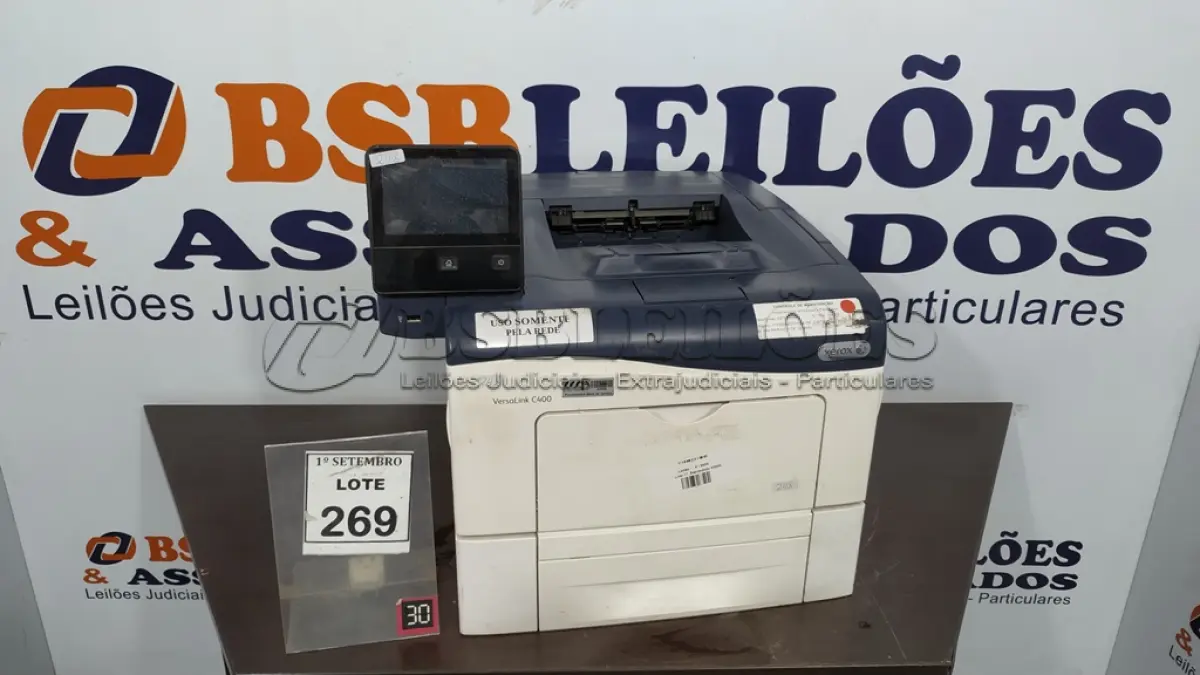 LOTE 269 - 01 IMPRESSORA MULTIFUNCIONAL COM TELA DIGITAL MODELO C400 MARCA XEROX. (NO ESTADO) ATENÇÃO! FAZER A VISITAÇÃO ANTES DE ARREMATAR, NÃO SABEMOS SE FUNCIONA, LEILÃO NÃO TEM GARANTIA E NEM DEVOLUÇÃO, SUJEITO A POSSÍVEIS AVARIAS VISÍVEIS/OCULTAS E/OU AUSÊNCIA DE COMPONENTES.
