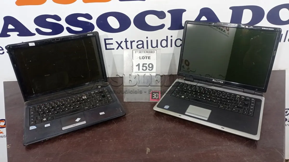 LOTE 159 - 02 NOTEBOOKS COM AVARIAS. (NO ESTADO) ATENÇÃO! FAZER A VISITAÇÃO ANTES DE ARREMATAR, NÃO SABEMOS SE FUNCIONA, LEILÃO NÃO TEM GARANTIA E NEM DEVOLUÇÃO, SUJEITO A POSSÍVEIS AVARIAS VISÍVEIS/OCULTAS E/OU AUSÊNCIA DE COMPONENTES.