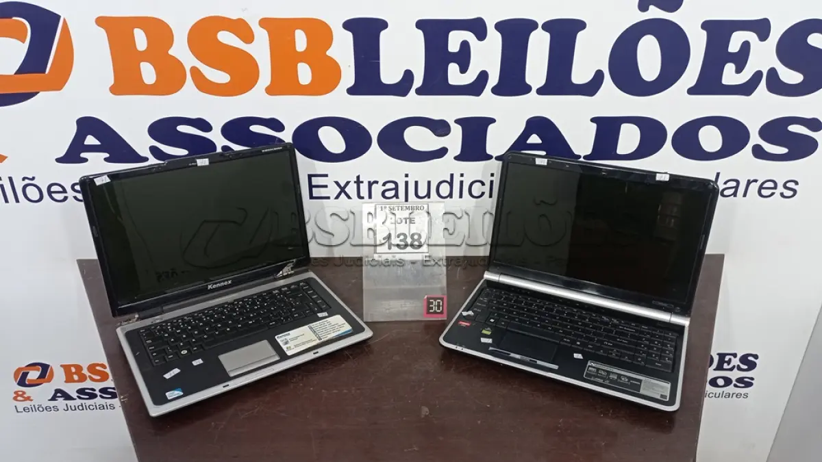 LOTE 138 - 02 NOTEBOOKS COM AVARIAS. (NO ESTADO) ATENÇÃO! FAZER A VISITAÇÃO ANTES DE ARREMATAR, NÃO SABEMOS SE FUNCIONA, LEILÃO NÃO TEM GARANTIA E NEM DEVOLUÇÃO, SUJEITO A POSSÍVEIS AVARIAS VISÍVEIS/OCULTAS E/OU AUSÊNCIA DE COMPONENTES.