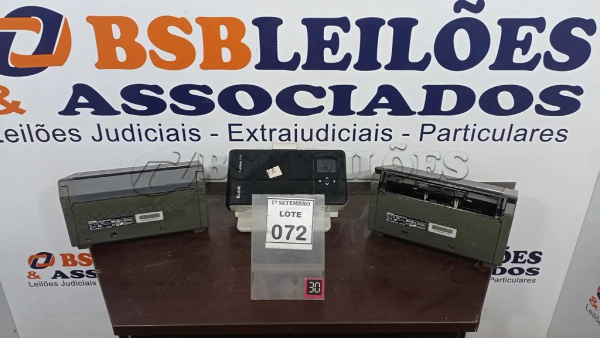 LOTE 072 - 02 SCANNERS MARCA BROTHER E 01 MARCA KODAK. (NO ESTADO) ATENÇÃO! FAZER A VISITAÇÃO ANTES DE ARREMATAR, NÃO SABEMOS SE FUNCIONA, LEILÃO NÃO TEM GARANTIA E NEM DEVOLUÇÃO, SUJEITO A POSSÍVEIS AVARIAS VISÍVEIS/OCULTAS E/OU AUSÊNCIA DE COMPONENTES.