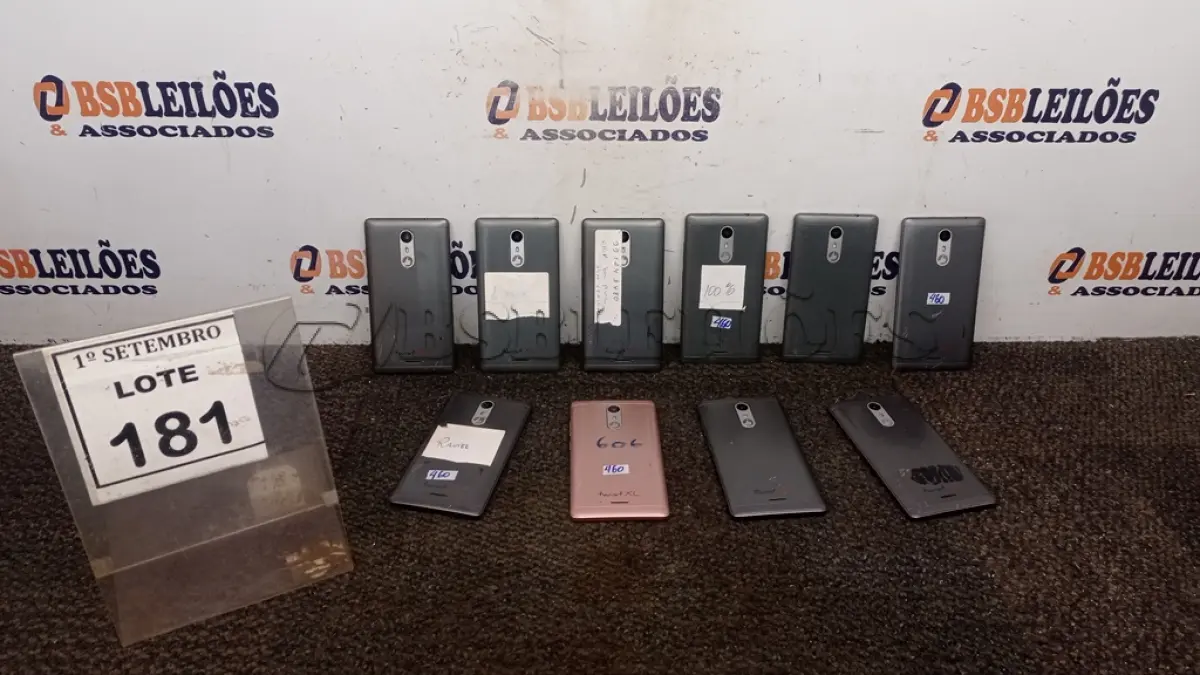 LOTE 181 - 10 CELULARES MARCA POSITIVO. (NO ESTADO) ATENÇÃO! FAZER A VISITAÇÃO ANTES DE ARREMATAR, NÃO SABEMOS SE FUNCIONA, LEILÃO NÃO TEM GARANTIA E NEM DEVOLUÇÃO, SUJEITO A POSSÍVEIS AVARIAS VISÍVEIS/OCULTAS E/OU AUSÊNCIA DE COMPONENTES