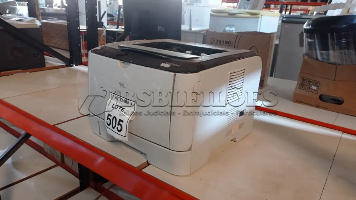 LOTE 505 - 01 IMPRESSORA MARCA RICOH MODELO AFICIO SP 3510DN A. (NO ESTADO) ATENÇÃO! FAZER A VISITAÇÃO ANTES DE ARREMATAR, NÃO SABEMOS SE FUNCIONA, LEILÃO NÃO TEM GARANTIA E NEM DEVOLUÇÃO, SUJEITO A POSSÍVEIS AVARIAS VISÍVEIS/OCULTAS E/OU AUSÊNCIA DE COMPONENTES.