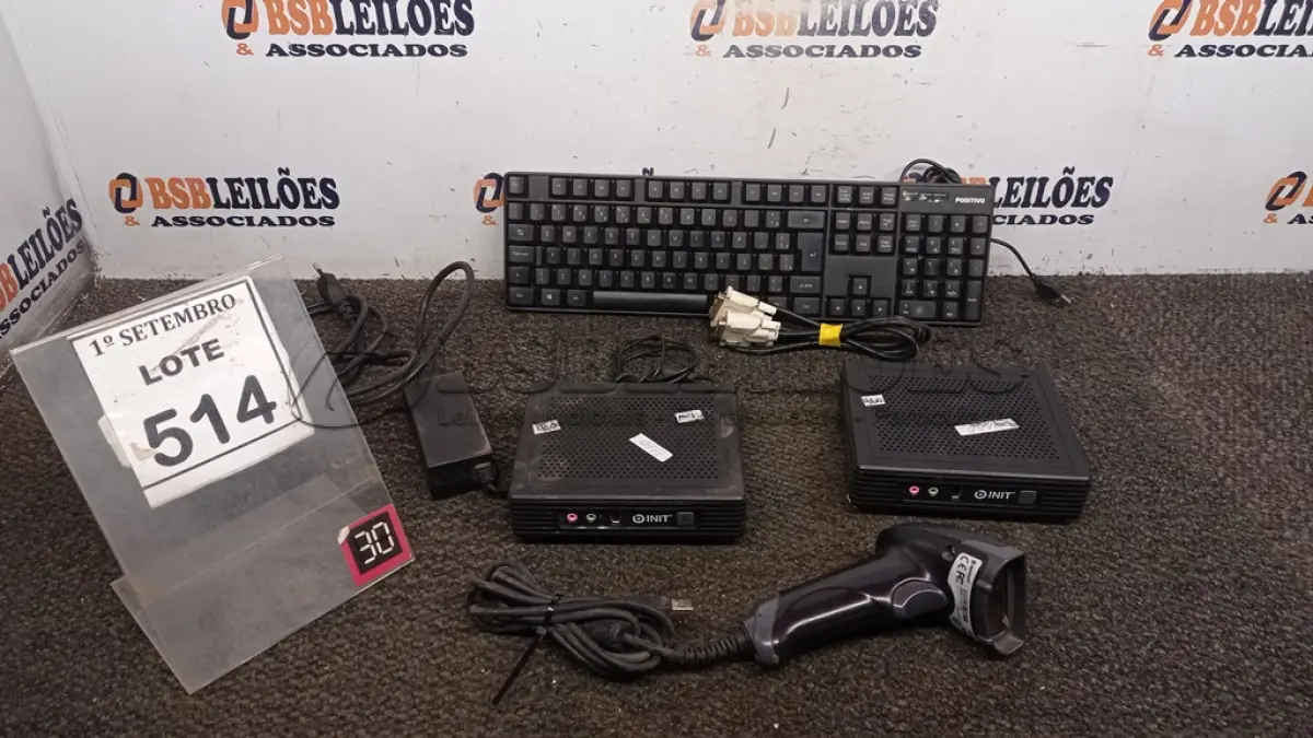 LOTE 514 - 02 MINIS PC INIT, 01 TECLADO, 01 LEITOR DE CÓDIGO DE BARRAS  E CABOS.(NO ESTADO) ATENÇÃO! FAZER A VISITAÇÃO ANTES DE ARREMATAR, NÃO SABEMOS SE FUNCIONA, LEILÃO NÃO TEM GARANTIA E NEM DEVOLUÇÃO, SUJEITO A POSSÍVEIS AVARIAS VISÍVEIS/OCULTAS E/OU AUSÊNCIA DE COMPONENTES.