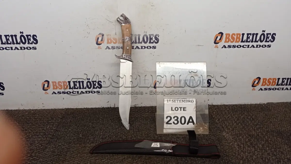 LOTE 230 - 01 FACA COM CABEÇA DE ONÇA AÇO INOX TAMANHO TOTAL 36CM. (NO ESTADO) ATENÇÃO! FAZER A VISITAÇÃO ANTES DE ARREMATAR, NÃO SABEMOS SE FUNCIONA, LEILÃO NÃO TEM GARANTIA E NEM DEVOLUÇÃO, SUJEITO A POSSÍVEIS AVARIAS VISÍVEIS/OCULTAS E/OU AUSÊNCIA DE COMPONENTES.