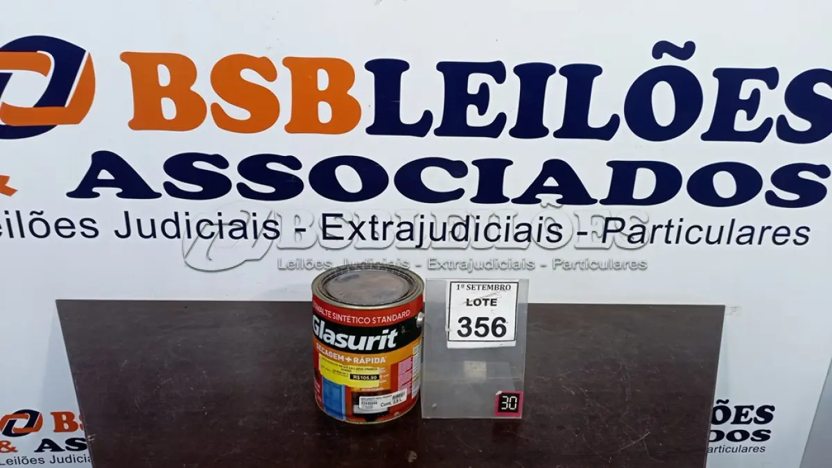 LOTE 356 - 01 LATA DE ESMALTE SINTÉTICO COM 3,6L NA COR BRILHANTE AZUL FRANÇA MARCA GLASURIT. (NO ESTADO) ATENÇÃO! FAZER A VISITAÇÃO ANTES DE ARREMATAR, NÃO SABEMOS SE FUNCIONA, LEILÃO NÃO TEM GARANTIA E NEM DEVOLUÇÃO, SUJEITO A POSSÍVEIS AVARIAS VISÍVEIS/OCULTAS E/OU AUSÊNCIA DE COMPONENTES.