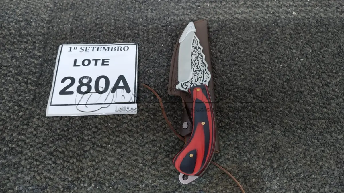 LOTE 280 - 01 FACA IMPORTADA 20CM FULL TANG CABO EM MADEIRA BAINHA DE NAPA. (NO ESTADO) ATENÇÃO! FAZER A VISITAÇÃO ANTES DE ARREMATAR, NÃO SABEMOS SE FUNCIONA. LEILÃO NÃO TEM GARANTIA E NEM DEVOLUÇÃO, SUJEITO A POSSÍVEIS AVARIAS VISÍVEIS/OCULTAS E/OU AUSÊNCIA DE COMPONENTES.