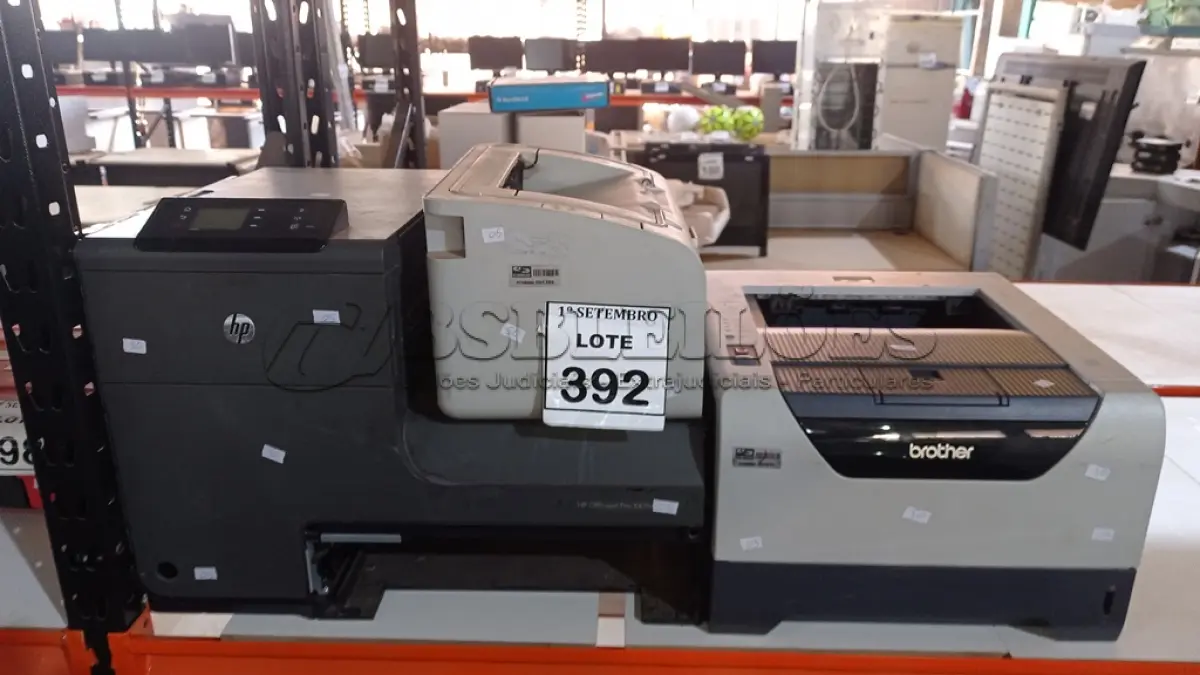LOTE 392 - 02 IMPRESSORAS MARCA HP MODELOS DIVERSOS E 01 IMPRESSORA MARCA BROTHER MODELO HL 5350 DN. (NO ESTADO) ATENÇÃO! FAZER A VISITAÇÃO ANTES DE ARREMATAR, NÃO SABEMOS SE FUNCIONA, LEILÃO NÃO TEM GARANTIA E NEM DEVOLUÇÃO, SUJEITO A POSSÍVEIS AVARIAS VISÍVEIS/OCULTAS E/OU AUSÊNCIA DE COMPONENTES.