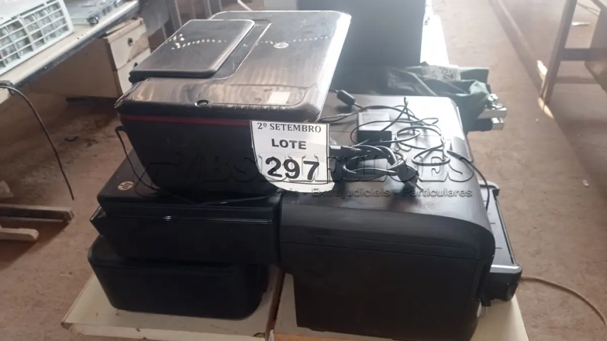 LOTE 297 - 03 IMPRESSORAS MARCA HP MODELOS DIVERSOS E 01 MARCA CANON. (NO ESTADO) ATENÇÃO! FAZER A VISITAÇÃO ANTES DE ARREMATAR, NÃO SABEMOS SE FUNCIONA, LEILÃO NÃO TEM GARANTIA E NEM DEVOLUÇÃO, SUJEITO A POSSÍVEIS AVARIAS VISÍVEIS/OCULTAS E/OU AUSÊNCIA DE COMPONENTES.