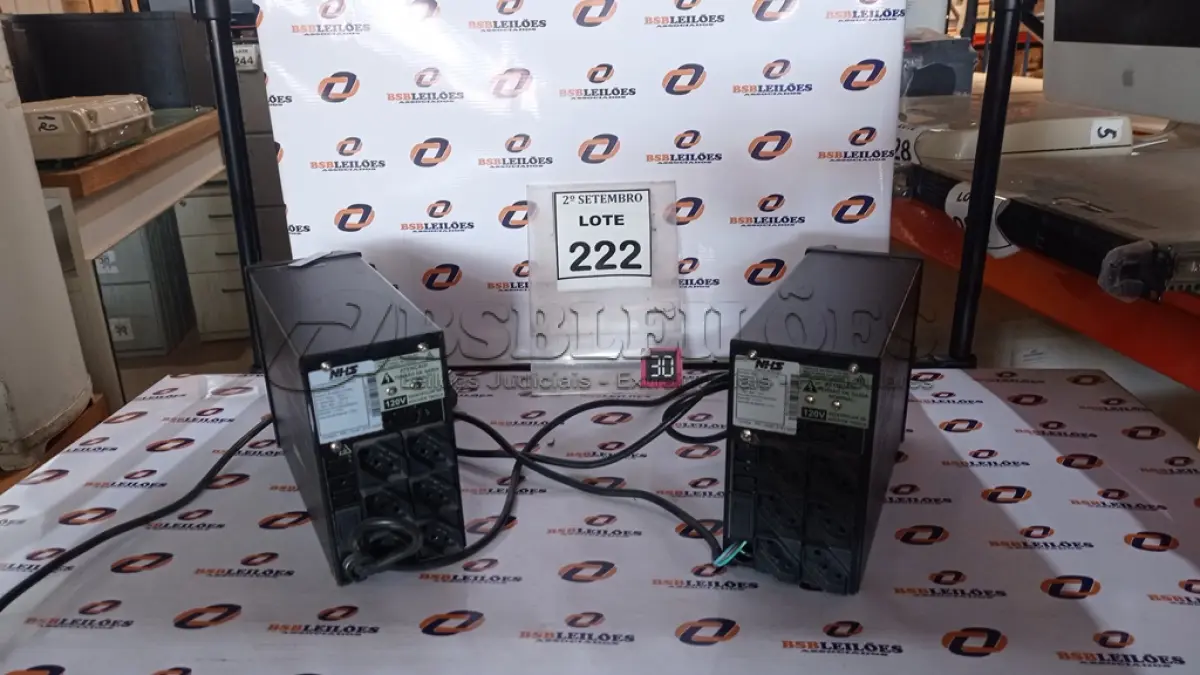 LOTE 222 - 02 NOBREAKS MARCA NHS MINI III. (NO ESTADO) ATENÇÃO! FAZER A VISITAÇÃO ANTES DE ARREMATAR, NÃO SABEMOS SE FUNCIONA, LEILÃO NÃO TEM GARANTIA E NEM DEVOLUÇÃO, SUJEITO A POSSÍVEIS AVARIAS VISÍVEIS/OCULTAS E/OU AUSÊNCIA DE COMPONENTES.