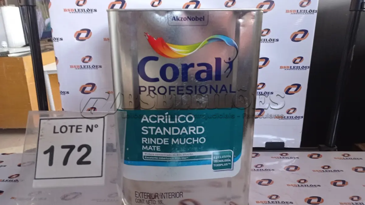 LOTE 172 - 01 LATA DE TINTA ACRILICA 18L NA COR BRANCA MARCA CORAL. (NO ESTADO, NÃO SABEMOS SE FUNCIONA. LEILÃO NÃO TEM GARANTIA E NEM DEVOLUÇÃO, SUJEITO A POSSÍVEIS AVARIAS VISÍVEIS/OCULTAS E/OU AUSÊNCIA DE COMPONENTES)