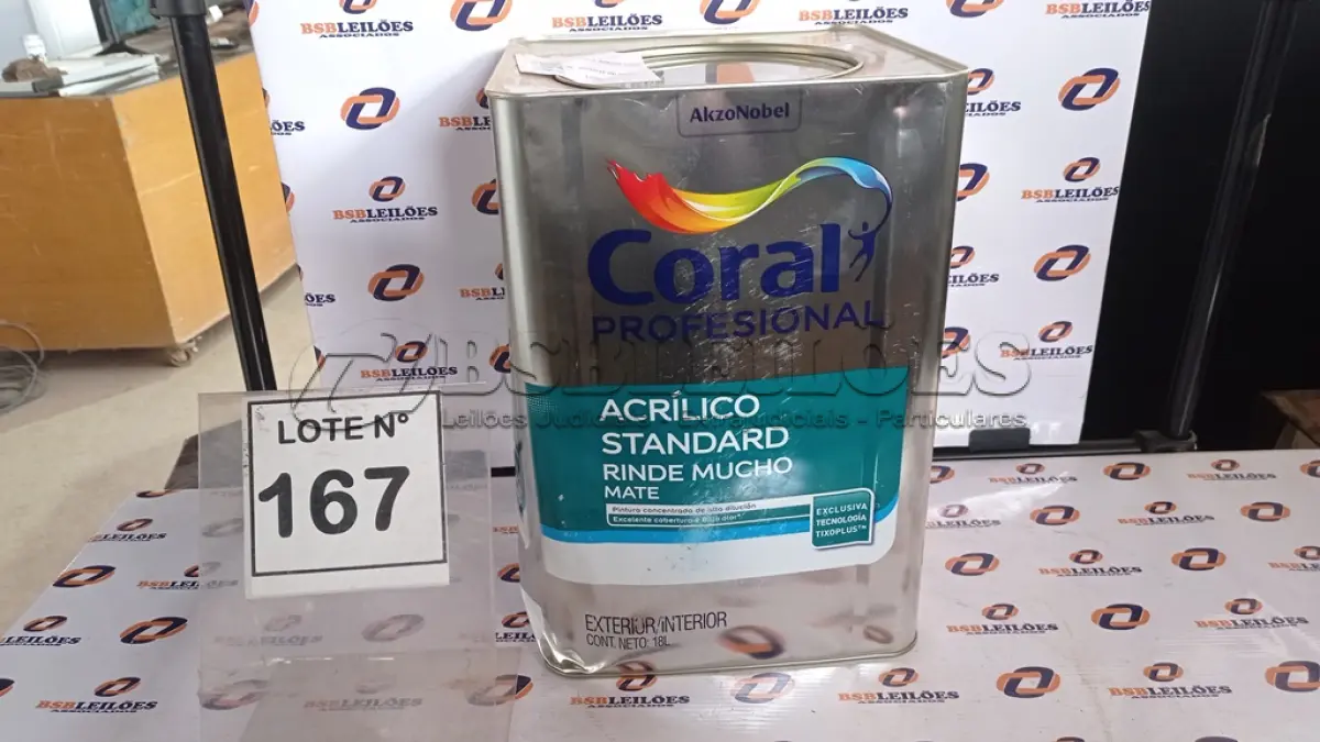 LOTE 167 - 01 LATA DE TINTA ACRILICA 18L NA COR BRANCA MARCA CORAL. (NO ESTADO, NÃO SABEMOS SE FUNCIONA. LEILÃO NÃO TEM GARANTIA E NEM DEVOLUÇÃO, SUJEITO A POSSÍVEIS AVARIAS VISÍVEIS/OCULTAS E/OU AUSÊNCIA DE COMPONENTES)