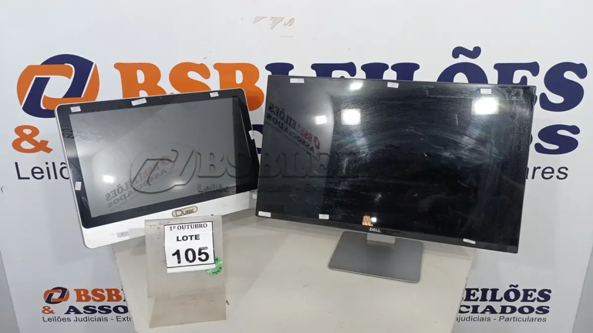 LOTE 105 - 02 ALL IN ONE MARCAS DELL E DUEX. (NO ESTADO) ATENÇÃO! FAZER A VISITAÇÃO ANTES DE ARREMATAR, NÃO SABEMOS SE FUNCIONA, LEILÃO NÃO TEM GARANTIA E NEM DEVOLUÇÃO, SUJEITO A POSSÍVEIS AVARIAS VISÍVEIS/OCULTAS E/OU AUSÊNCIA DE COMPONENTES.