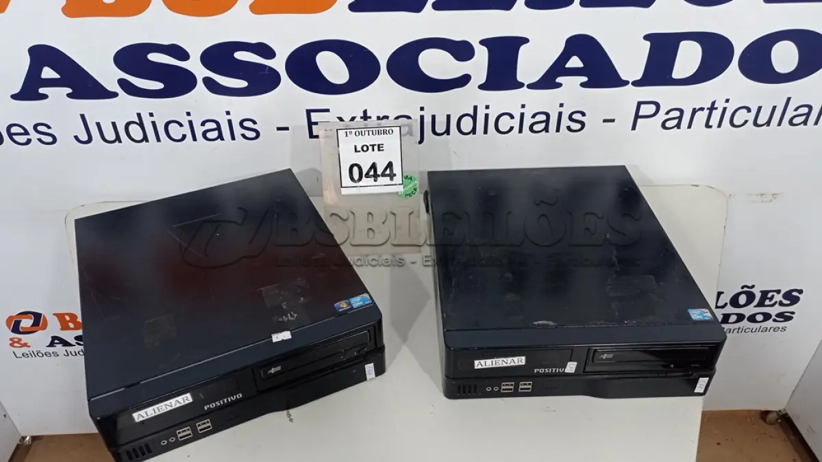 LOTE 044 - 02 MICROS COMPUTADORES MARCA POSITIVO. (NO ESTADO) ATENÇÃO! FAZER A VISITAÇÃO ANTES DE ARREMATAR, NÃO SABEMOS SE FUNCIONA, LEILÃO NÃO TEM GARANTIA E NEM DEVOLUÇÃO, SUJEITO A POSSÍVEIS AVARIAS VISÍVEIS/OCULTAS E/OU AUSÊNCIA DE COMPONENTES.