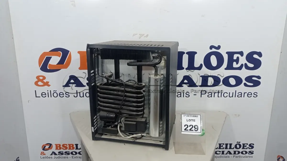 LOTE 229 - 01 FRIGOBAR. (NO ESTADO) ATENÇÃO! FAZER A VISITAÇÃO ANTES DE ARREMATAR, NÃO SABEMOS SE FUNCIONA, LEILÃO NÃO TEM GARANTIA E NEM DEVOLUÇÃO, SUJEITO A POSSÍVEIS AVARIAS VISÍVEIS/OCULTAS E/OU AUSÊNCIA DE COMPONENTES.