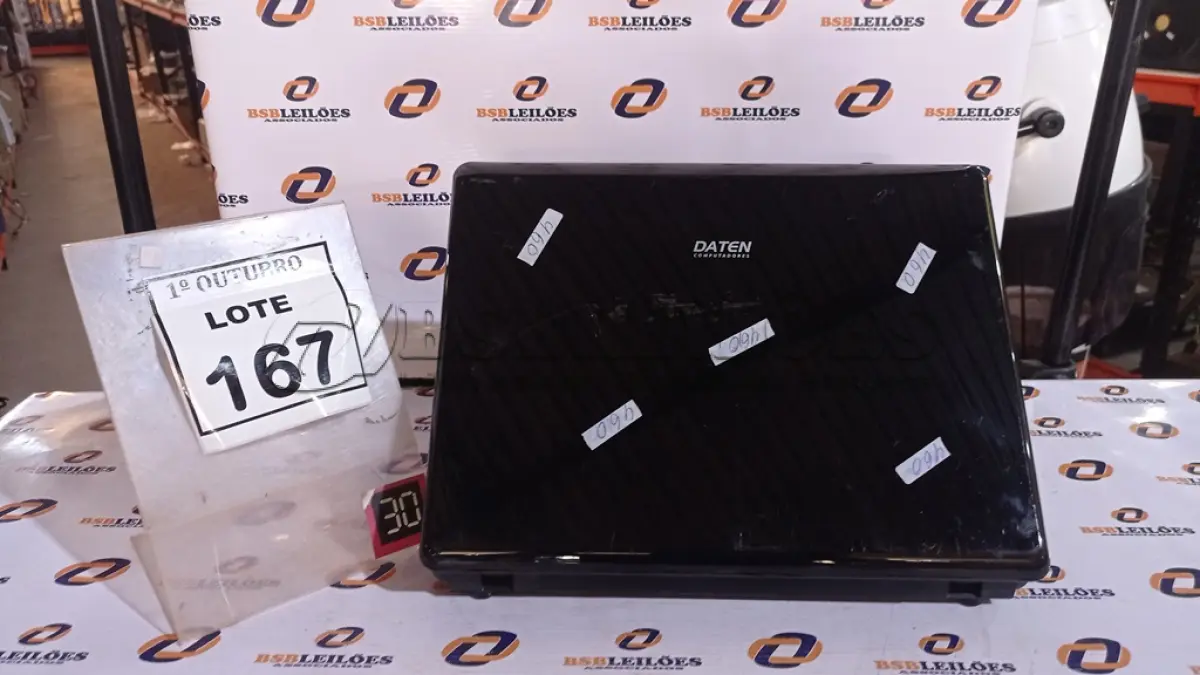 LOTE 167 - 01 NOTEBOOK MARCA DATEN. (NO ESTADO) ATENÇÃO! FAZER A VISITAÇÃO ANTES DE ARREMATAR, NÃO SABEMOS SE FUNCIONA, LEILÃO NÃO TEM GARANTIA E NEM DEVOLUÇÃO, SUJEITO A POSSÍVEIS AVARIAS VISÍVEIS/OCULTAS E/OU AUSÊNCIA DE COMPONENTES.