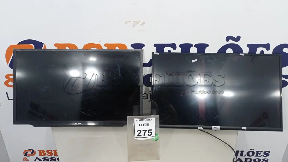 LOTE 275 - 02 TVS LCD 32’’ MARCAS SEMP TCL E SONY. (NO ESTADO) ATENÇÃO! FAZER A VISITAÇÃO ANTES DE ARREMATAR, NÃO SABEMOS SE FUNCIONA, LEILÃO NÃO TEM GARANTIA E NEM DEVOLUÇÃO, SUJEITO A POSSÍVEIS AVARIAS VISÍVEIS/OCULTAS E/OU AUSÊNCIA DE COMPONENTES.