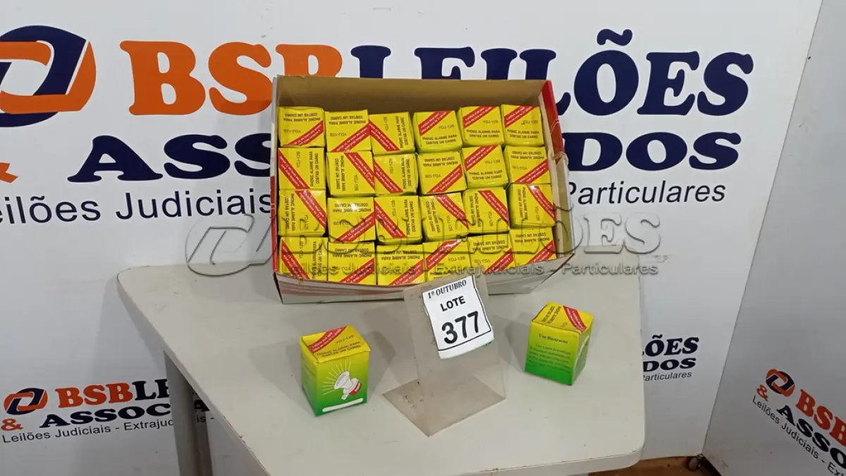 LOTE 377 - 01 LOTE COM APROXIMADAMENTE 50 ALARMES ATENÇÃO RÉ. (NO ESTADO) ATENÇÃO! FAZER A VISITAÇÃO ANTES DE ARREMATAR, NÃO SABEMOS SE FUNCIONA, LEILÃO NÃO TEM GARANTIA E NEM DEVOLUÇÃO, SUJEITO A POSSÍVEIS AVARIAS VISÍVEIS/OCULTAS E/OU AUSÊNCIA DE COMPONENTES.