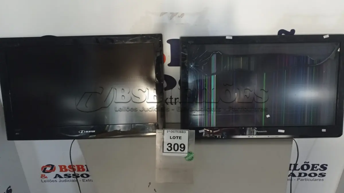 LOTE 309 - 02 TVS LCD 32’’ MARCAS PANASONIC E BUSTER. (NO ESTADO) ATENÇÃO! FAZER A VISITAÇÃO ANTES DE ARREMATAR, NÃO SABEMOS SE FUNCIONA, LEILÃO NÃO TEM GARANTIA E NEM DEVOLUÇÃO, SUJEITO A POSSÍVEIS AVARIAS VISÍVEIS/OCULTAS E/OU AUSÊNCIA DE COMPONENTES.
