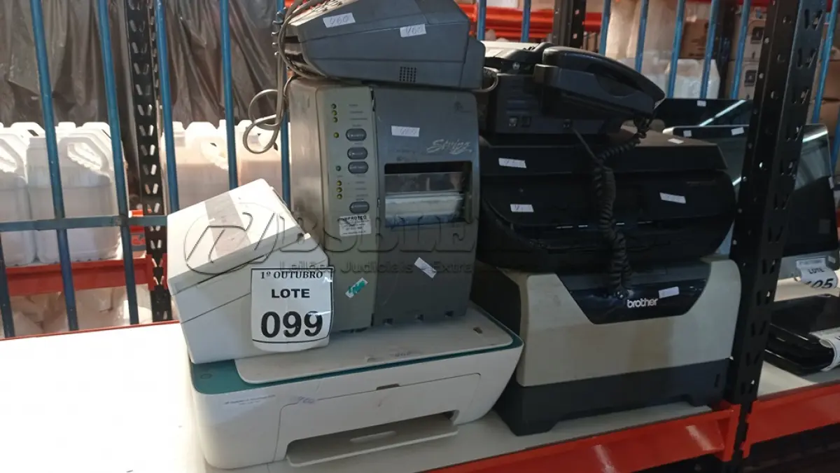 LOTE 099 - 03 IMPRESSORAS DE MARCAS E MODELOS DIVERSOS, 01 SCANNER MARCA AVISION, 01 IMPRESSORA DE ETIQUETAS E 02 APARELHOS DE FAX. (NO ESTADO) ATENÇÃO! FAZER A VISITAÇÃO ANTES DE ARREMATAR, NÃO SABEMOS SE FUNCIONA, LEILÃO NÃO TEM GARANTIA E NEM DEVOLUÇÃO, SUJEITO A POSSÍVEIS AVARIAS VISÍVEIS/OCULTAS E/OU AUSÊNCIA DE COMPONENTES.