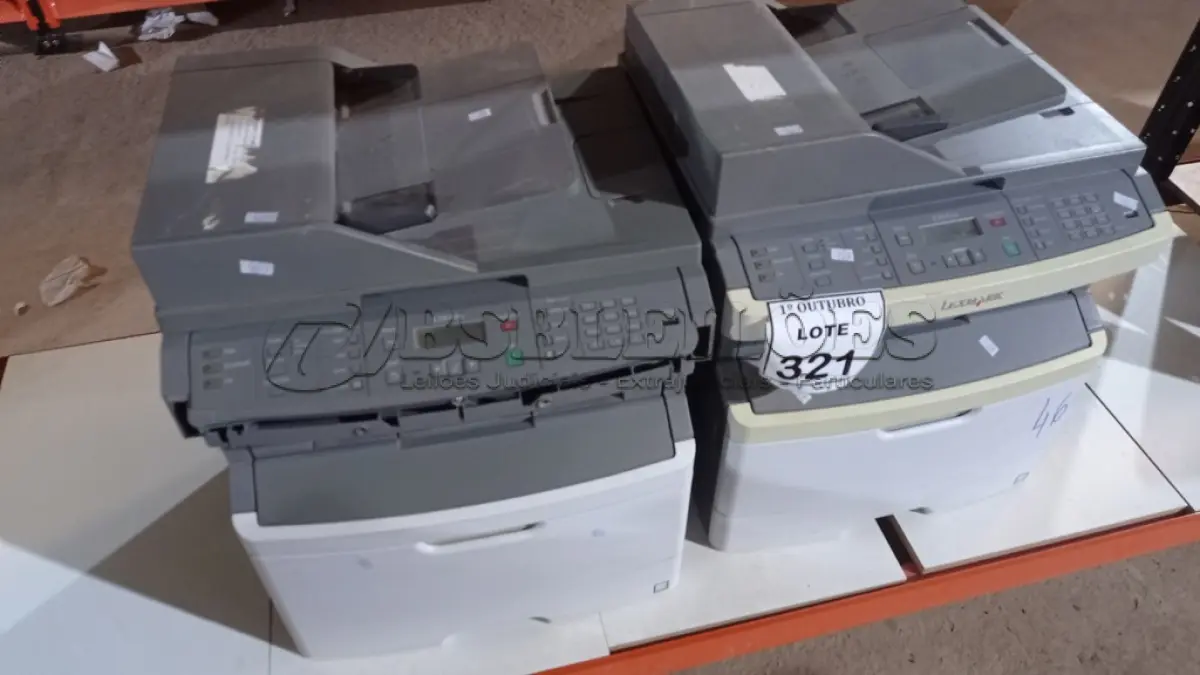 LOTE 321 - 02 IMPRESSORAS MODELO X364DN MARCA LEXMARK. (NO ESTADO) ATENÇÃO! FAZER A VISITAÇÃO ANTES DE ARREMATAR, NÃO SABEMOS SE FUNCIONA, LEILÃO NÃO TEM GARANTIA E NEM DEVOLUÇÃO, SUJEITO A POSSÍVEIS AVARIAS VISÍVEIS/OCULTAS E/OU AUSÊNCIA DE COMPONENTES.