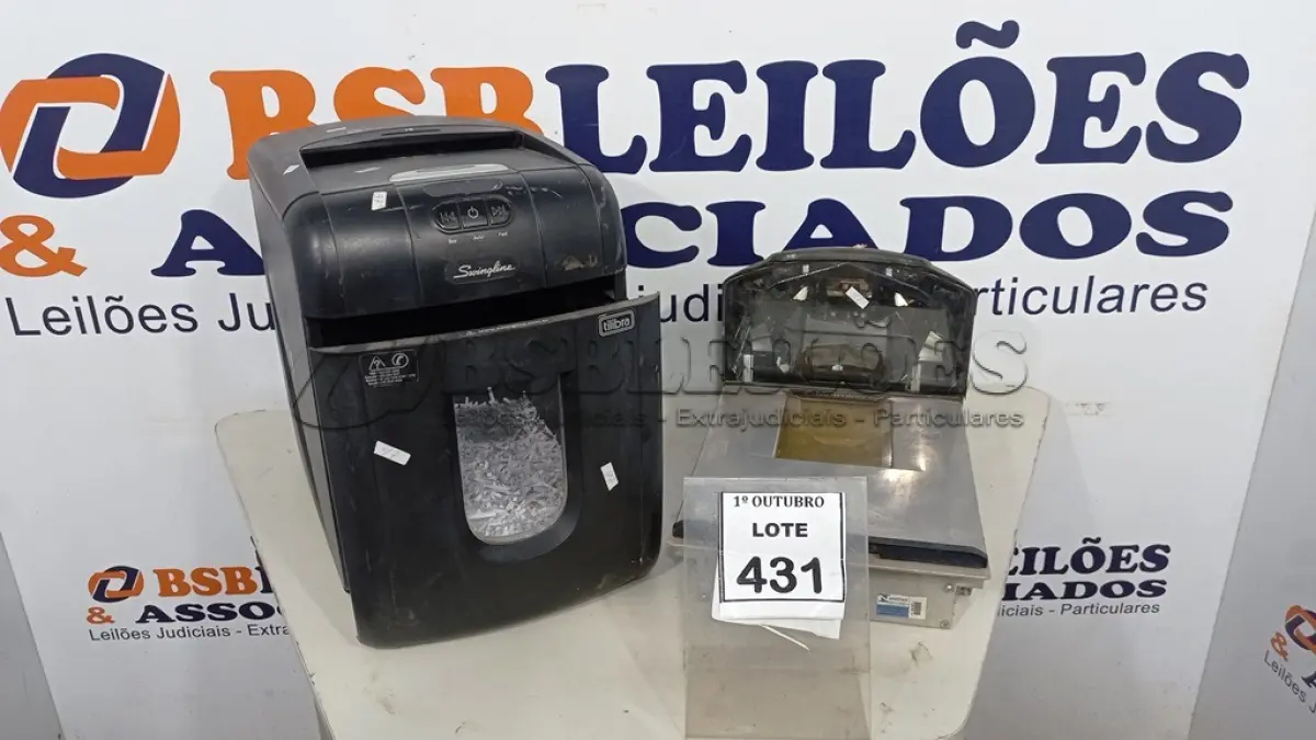 LOTE 431 - 01 FRAGMENTADORA DE PAPEL E 01 BALANÇA COM LEITORA FILIZOLA. (NO ESTADO) ATENÇÃO! FAZER A VISITAÇÃO ANTES DE ARREMATAR, NÃO SABEMOS SE FUNCIONA. LEILÃO NÃO TEM GARANTIA E NEM DEVOLUÇÃO, SUJEITO A POSSÍVEIS AVARIAS VISÍVEIS/OCULTAS E/OU AUSÊNCIA DE COMPONENTES.
