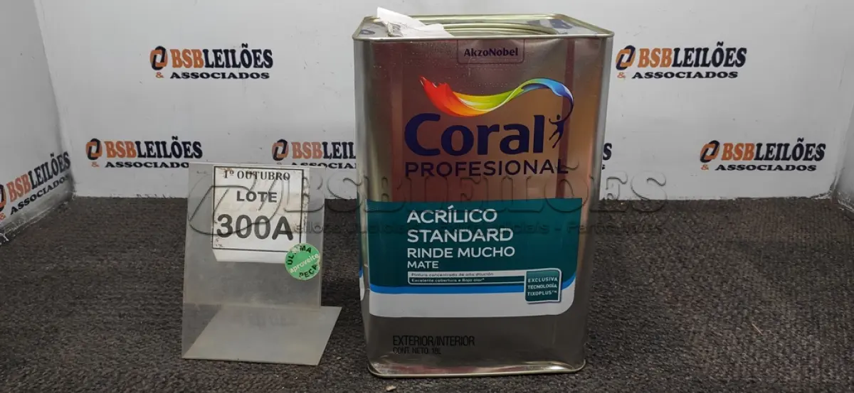 LOTE 300 - 01 LATA DE TINTA ACRILICA 18L NA COR BRANCA MARCA CORAL. (NO ESTADO, NÃO SABEMOS SE FUNCIONA. LEILÃO NÃO TEM GARANTIA E NEM DEVOLUÇÃO, SUJEITO A POSSÍVEIS AVARIAS VISÍVEIS/OCULTAS E/OU AUSÊNCIA DE COMPONENTES)