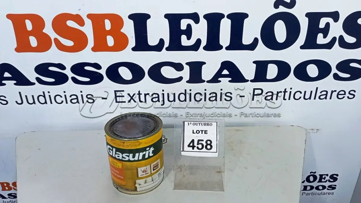 LOTE 458 - 01 LATA DE TINTA ACRÍLICA 3,6L NA COR FOSCO CAMURÇA MARCA GLASURIT. (NO ESTADO) ATENÇÃO! FAZER A VISITAÇÃO ANTES DE ARREMATAR, NÃO SABEMOS SE FUNCIONA, LEILÃO NÃO TEM GARANTIA E NEM DEVOLUÇÃO, SUJEITO A POSSÍVEIS AVARIAS VISÍVEIS/OCULTAS E/OU AUSÊNCIA DE COMPONENTES.
