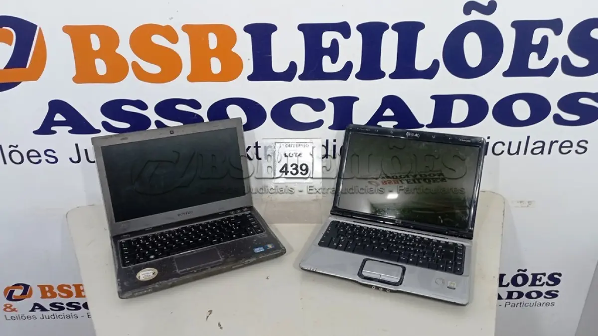LOTE 439 - 02 NOTEBOOKS MARCAS DELL E HP. (NO ESTADO) ATENÇÃO! FAZER A VISITAÇÃO ANTES DE ARREMATAR, NÃO SABEMOS SE FUNCIONA, LEILÃO NÃO TEM GARANTIA E NEM DEVOLUÇÃO, SUJEITO A POSSÍVEIS AVARIAS VISÍVEIS/OCULTAS E/OU AUSÊNCIA DE COMPONENTES.