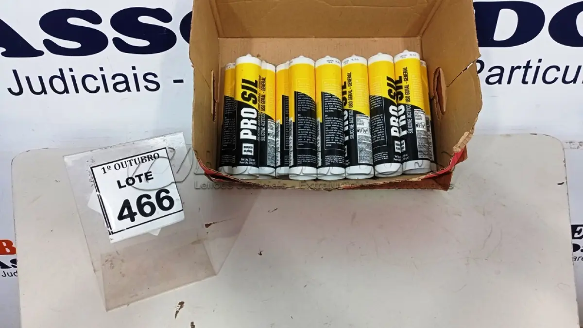 LOTE 466 - 01 LOTE COM VÁRIAS BISNAGAS DE SILICONE ACÉTICO 270ML MARCA PROSI. (NO ESTADO) ATENÇÃO! FAZER A VISITAÇÃO ANTES DE ARREMATAR, NÃO SABEMOS SE FUNCIONA, LEILÃO NÃO TEM GARANTIA E NEM DEVOLUÇÃO, SUJEITO A POSSÍVEIS AVARIAS VISÍVEIS/OCULTAS E/OU AUSÊNCIA DE COMPONENTES.