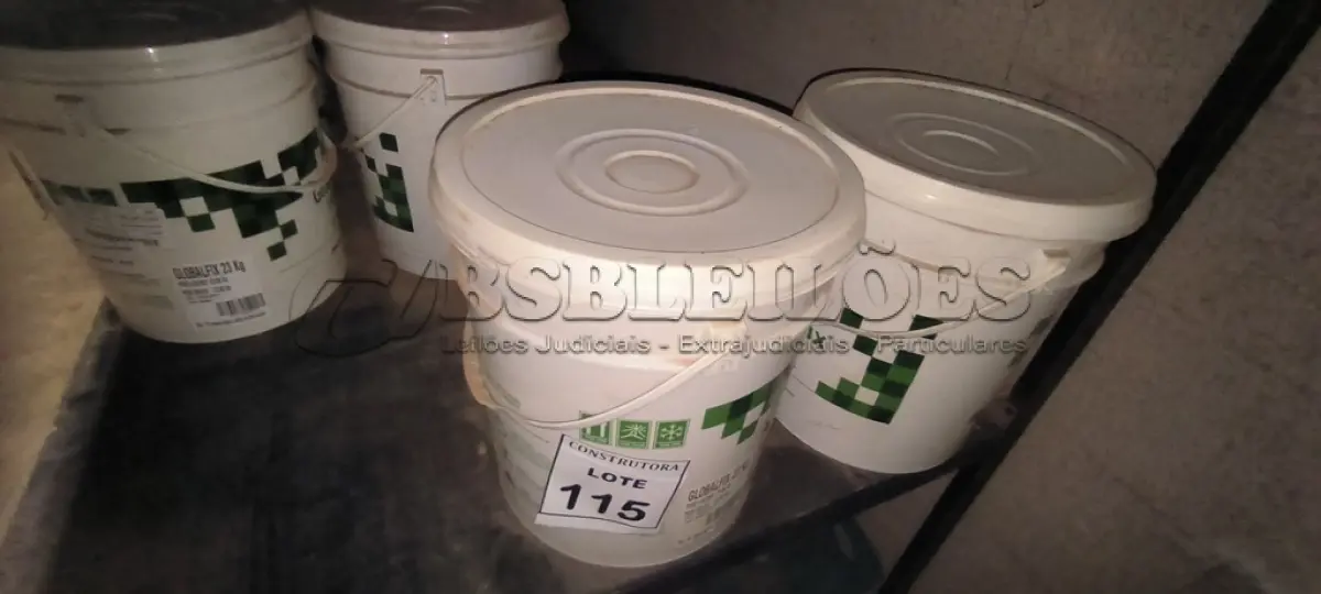 LOTE 115 - 02 BALDES DE ADESIVOS GLOBALFIX 23KG . (NO ESTADO) ATENÇÃO! FAZER A VISITAÇÃO ANTES DE ARREMATAR, NÃO SABEMOS SE FUNCIONA, LEILÃO NÃO TEM GARANTIA E NEM DEVOLUÇÃO, SUJEITO A POSSÍVEIS AVARIAS VISÍVEIS/OCULTAS E/OU AUSÊNCIA DE COMPONENTES.