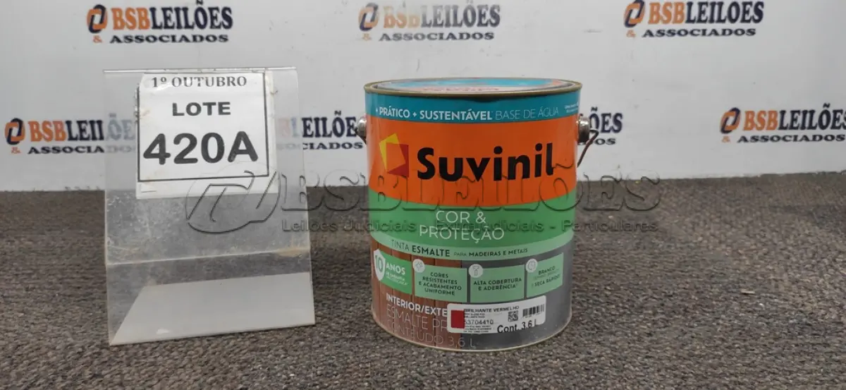 LOTE 420 - 01 LATA DE TINTA ESMALTE 3,6L NA COR BRILHANTE  VERMELHO MARCA SUVINIL. (NO ESTADO, NÃO SABEMOS SE FUNCIONA. LEILÃO NÃO TEM GARANTIA E NEM DEVOLUÇÃO, SUJEITO A POSSÍVEIS AVARIAS VISÍVEIS/OCULTAS E/OU AUSÊNCIA DE COMPONENTES)