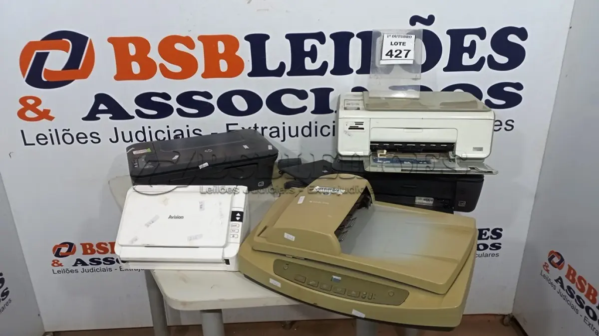 LOTE 427 - 03 IMPRESSORAS E 02 SCANNERS DE MARCAS E MODELOS DIVERSOS. (NO ESTADO) ATENÇÃO! FAZER A VISITAÇÃO ANTES DE ARREMATAR, NÃO SABEMOS SE FUNCIONA, LEILÃO NÃO TEM GARANTIA E NEM DEVOLUÇÃO, SUJEITO A POSSÍVEIS AVARIAS VISÍVEIS/OCULTAS E/OU AUSÊNCIA DE COMPONENTES.