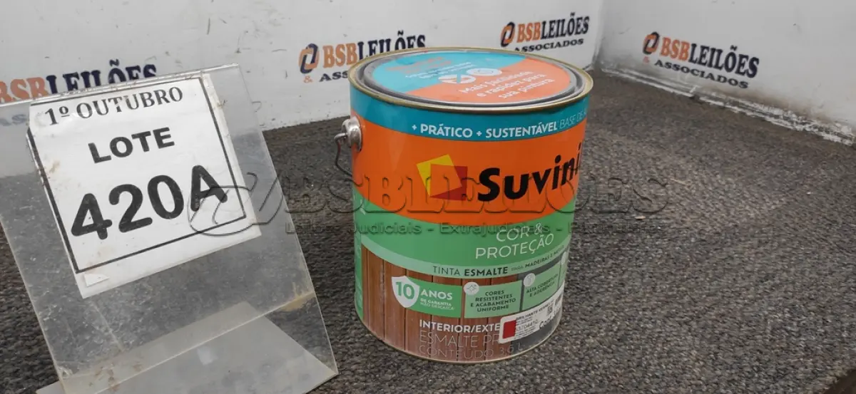 LOTE 420 - 01 LATA DE TINTA ESMALTE 3,6L NA COR BRILHANTE  VERMELHO MARCA SUVINIL. (NO ESTADO, NÃO SABEMOS SE FUNCIONA. LEILÃO NÃO TEM GARANTIA E NEM DEVOLUÇÃO, SUJEITO A POSSÍVEIS AVARIAS VISÍVEIS/OCULTAS E/OU AUSÊNCIA DE COMPONENTES)