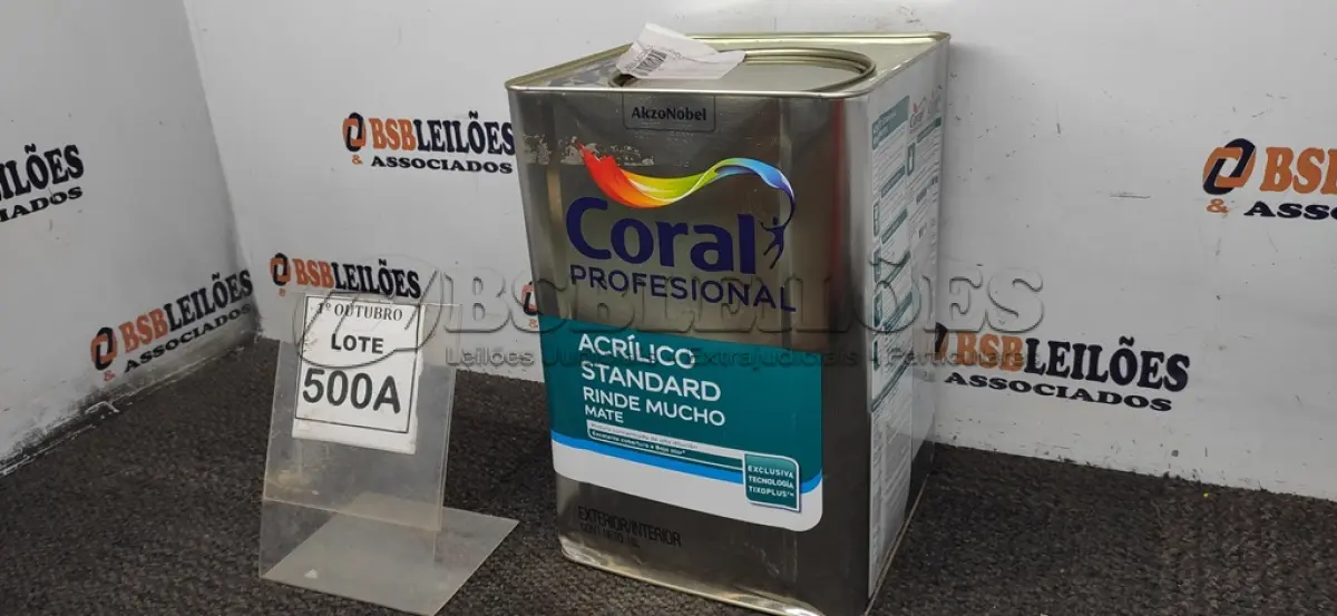 LOTE 500 - 01 LATA DE TINTA ACRILICA 18L NA COR BRANCA MARCA CORAL. (NO ESTADO, NÃO SABEMOS SE FUNCIONA. LEILÃO NÃO TEM GARANTIA E NEM DEVOLUÇÃO, SUJEITO A POSSÍVEIS AVARIAS VISÍVEIS/OCULTAS E/OU AUSÊNCIA DE COMPONENTES)