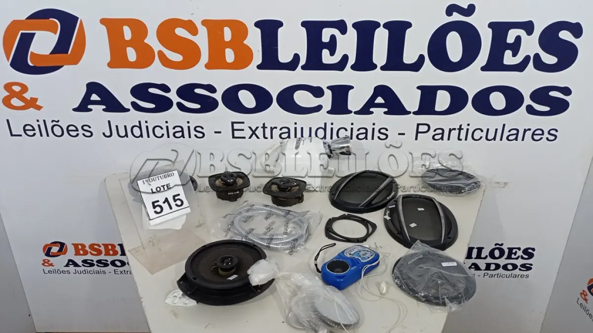 LOTE 515 - 04 ALTO FALANTES DE CARRO, 04 TELAS DE ALTO FALANTE, 01 CHUVEIRO, 01 MANGUEIRA DUCHA HIGIÊNICA E 01 RÁDIO PORTÁTIL. (NO ESTADO) ATENÇÃO! FAZER A VISITAÇÃO ANTES DE ARREMATAR, NÃO SABEMOS SE FUNCIONA, LEILÃO NÃO TEM GARANTIA E NEM DEVOLUÇÃO, SUJEITO A POSSÍVEIS AVARIAS VISÍVEIS/OCULTAS E/OU AUSÊNCIA DE COMPONENTES.