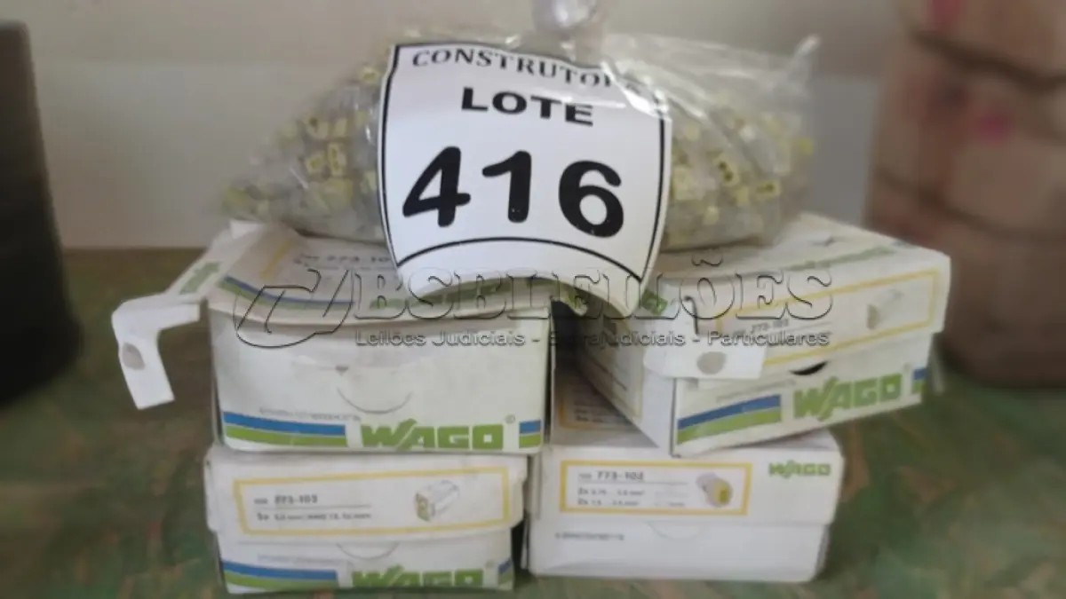 LOTE 416 - 01 LOTE COM CONECTORES PARA FIOS ELÉTRICOS 2X AWG12,CU MAX. (NO ESTADO) ATENÇÃO! FAZER A VISITAÇÃO ANTES DE ARREMATAR, NÃO SABEMOS SE FUNCIONA, LEILÃO NÃO TEM GARANTIA E NEM DEVOLUÇÃO, SUJEITO A POSSÍVEIS AVARIAS VISÍVEIS/OCULTAS E/OU AUSÊNCIA DE COMPONENTES.