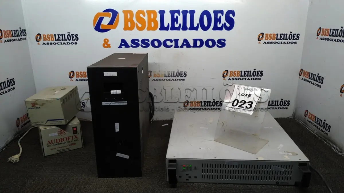 LOTE 023 - 01 ESTABILIZADOR DE TENSÃO MARCA MICROSOL, 01 TRANSFORMADOR PARA IMPRESSORAS LASER, 01 TRANSFORMADOR BIVOLT MARCA AUDIOFIX E 01 NOBREAK. (NO ESTADO) ATENÇÃO! FAZER A VISITAÇÃO ANTES DE ARREMATAR, NÃO SABEMOS SE FUNCIONA, LEILÃO NÃO TEM GARANTIA E NEM DEVOLUÇÃO, SUJEITO A POSSÍVEIS AVARIAS VISÍVEIS/OCULTAS E/OU AUSÊNCIA DE COMPONENTES.