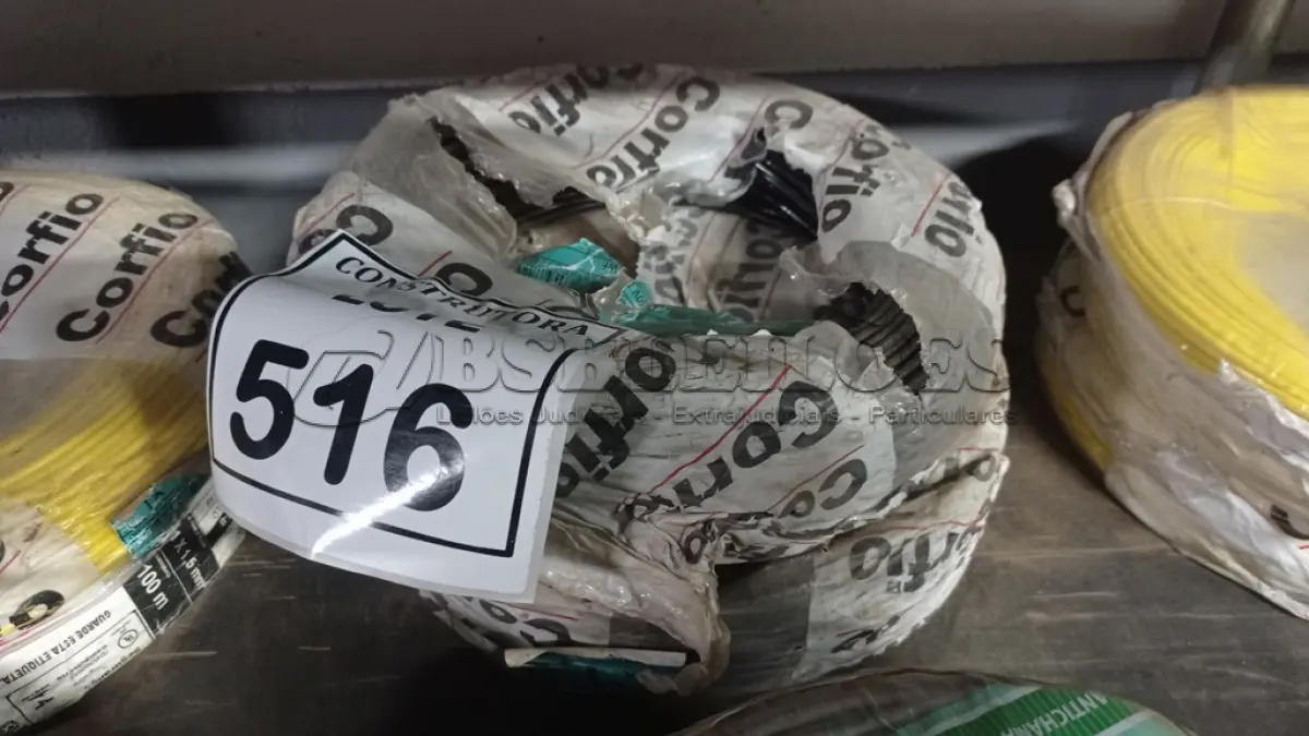 LOTE 516 - 02 ROLOS DE FIO 1X1,5MM ANTI CHAMA 450/750 100 METROS NA COR PRETO. (NO ESTADO) ATENÇÃO! FAZER A VISITAÇÃO ANTES DE ARREMATAR, NÃO SABEMOS SE FUNCIONA, LEILÃO NÃO TEM GARANTIA E NEM DEVOLUÇÃO, SUJEITO A POSSÍVEIS AVARIAS VISÍVEIS/OCULTAS E/OU AUSÊNCIA DE COMPONENTES.